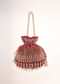 Rani Pink Potli In Velvet Heavily Embroidered With Beads And Moti Work In Scalloped And Tassel