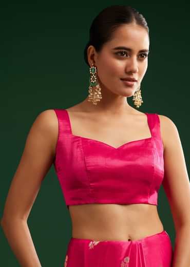 Rani Pink Satin Saree With Zari Woven Design