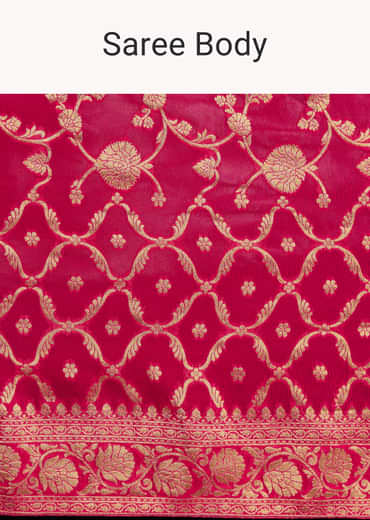Rani Pink Woven Saree With Jaal Work And Floral Border