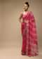 Rani Pink And Fuchsia Dual Toned Saree In Organza With Lehariya Print And Gotta Patti Embroidered Geometric Floral Border