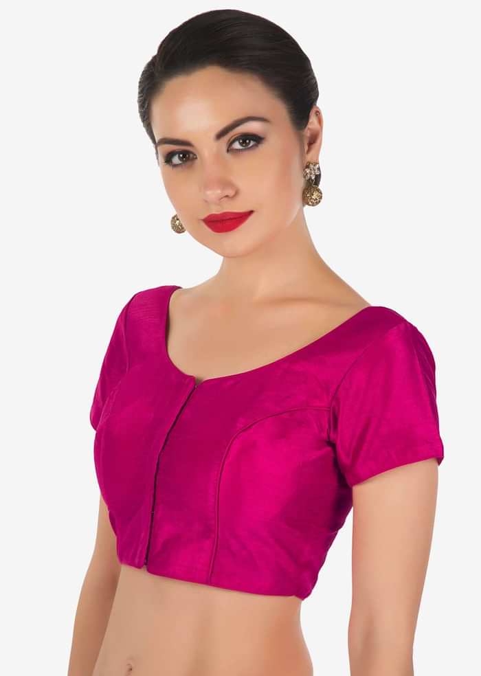 Rani pink blouse in raw silk with princes line only on Kalki
