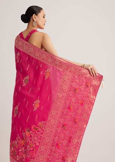Rani Pink Dola Silk Saree With Zari Woven Detailing