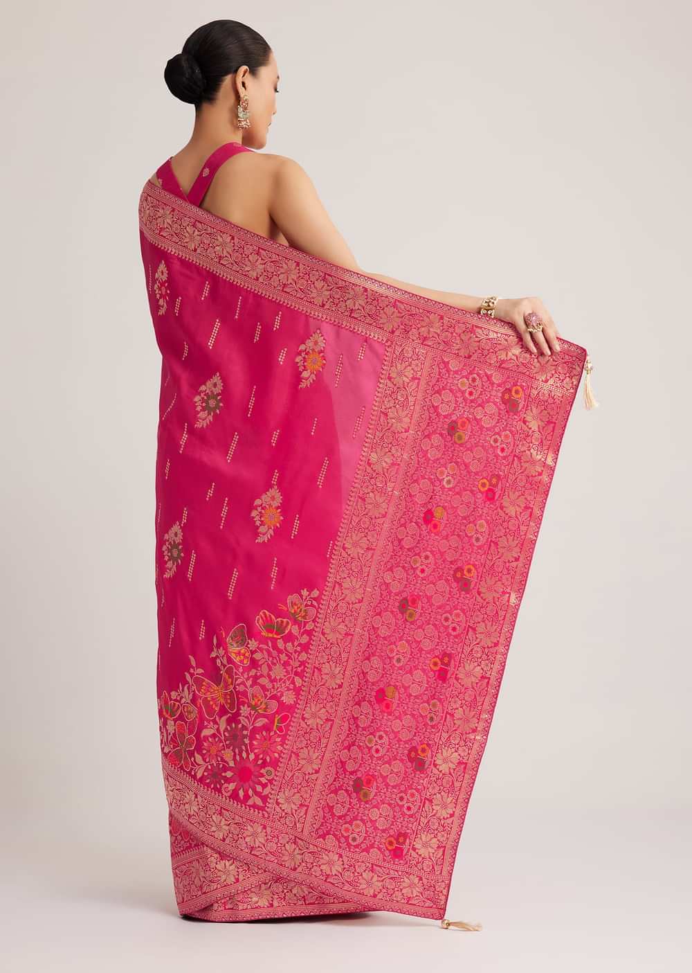 Rani Pink Dola Silk Saree With Zari Woven Detailing
