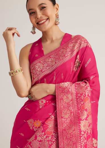 Rani Pink Dola Silk Saree With Zari Woven Detailing