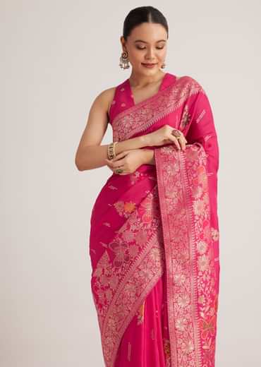 Rani Pink Dola Silk Saree With Zari Woven Detailing