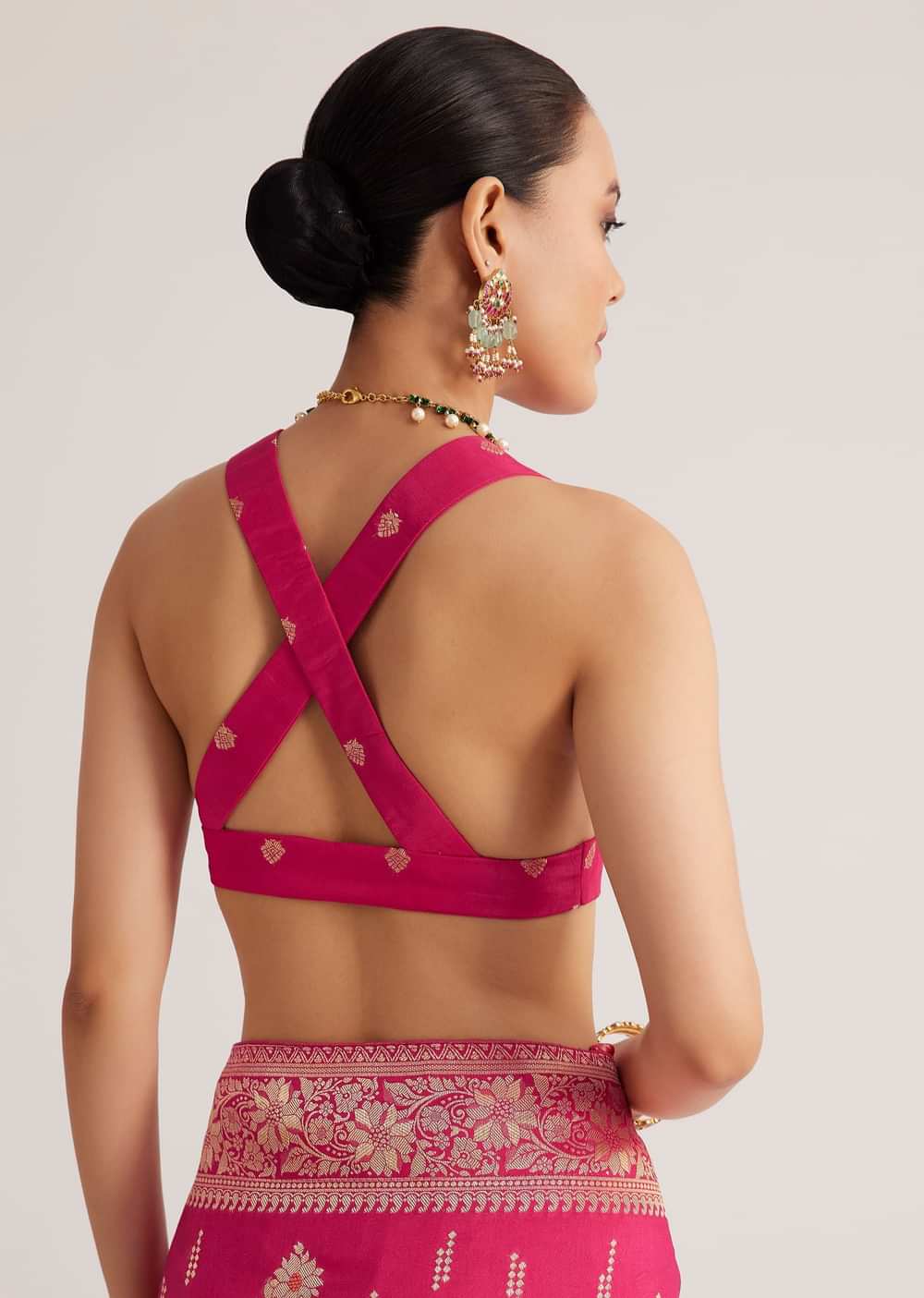 Rani Pink Dola Silk Saree With Zari Woven Detailing
