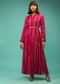 Rani Pink Dress In Georgette With Lurex Stripes And Embroidered Belt