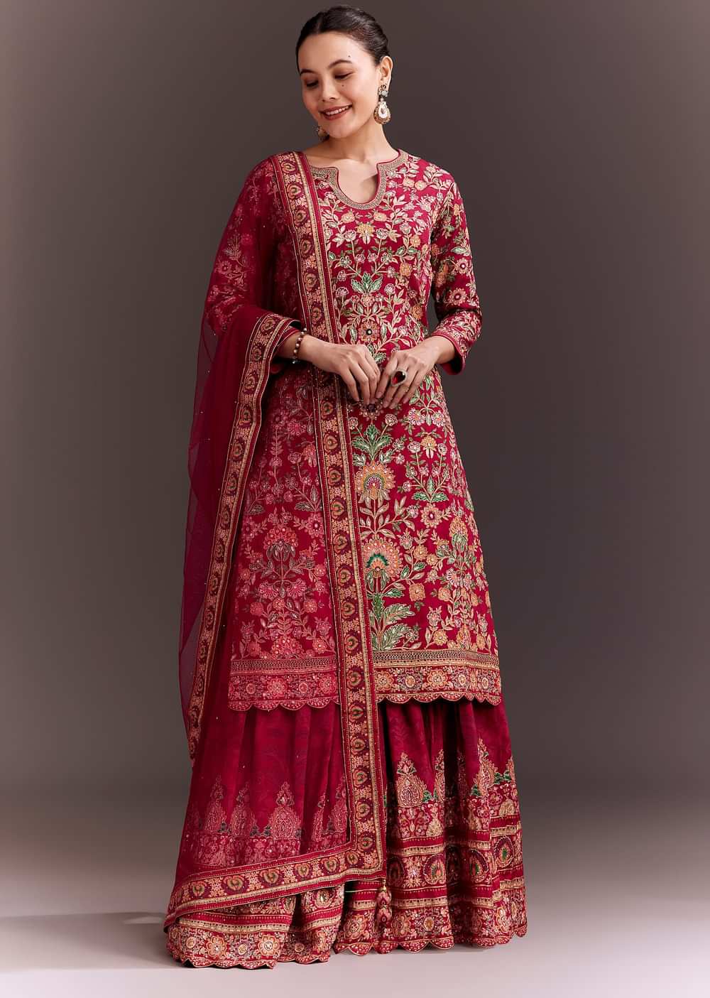 Rani Pink Embroidered Printed Palazzo Set
