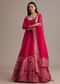 Rani Pink Gold Weave Anarkali Set With Banarasi Dupatta