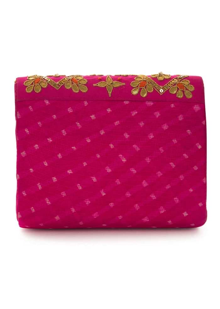 Rani pink gotta patti embroidered bag only on Kalki