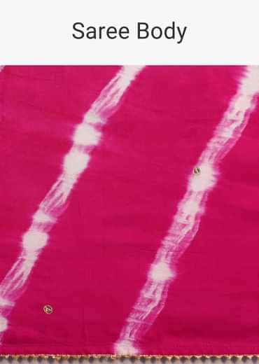Rani Pink Hand Dyed Lehriya Silk Saree With Gota Patti Work