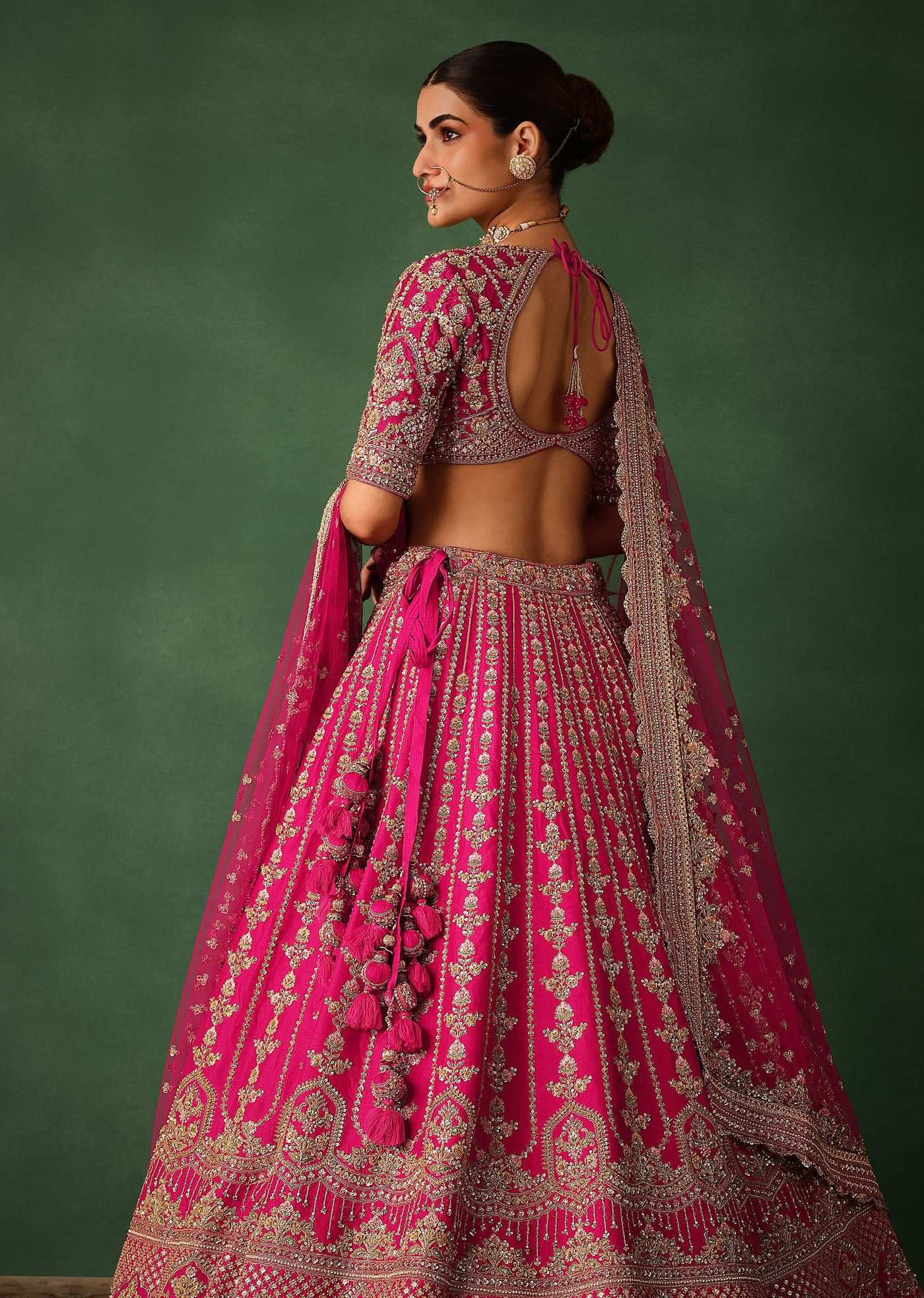 Rani Pink Hand Embroidered Lehenga With Blouse And Dupatta