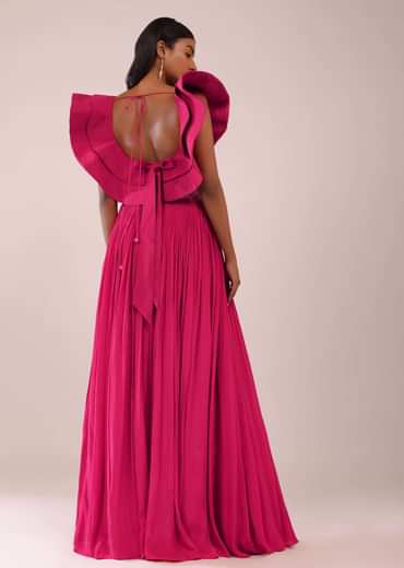 Rani Pink Hand Worked Lehenga And Blouse In Crepe With Embroidered Belt