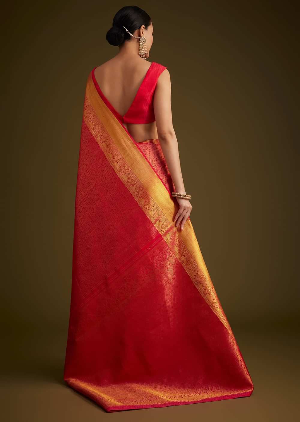 Rani Pink Kanjivaram Silk Saree With Golden Zari Detailing