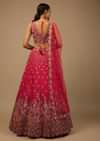 Rani Pink Lehenga Choli In Raw Silk With A Cluster Of Multi Colored Resham Flowers And Cut Dana Highlights