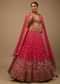 Rani Pink Lehenga Choli In Raw Silk With A Cluster Of Multi Colored Resham Flowers And Cut Dana Highlights