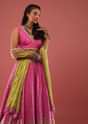 Rani Pink Lehenga Choli With Floral Print And Small Sequin-Stone Work
