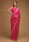 Rani Pink Saree In Satin With Hand Embroidered Floral Buttis Using Cut Dana And Sequins Work Along With Unstitched Blouse