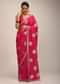 Rani Pink Saree In Organza With Woven Round Buttis And Gotta Embroidery