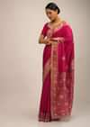 Rani Pink Saree In Silk With Brocade Geometric And Floral Design On The Pallu And Gotta Embroidery