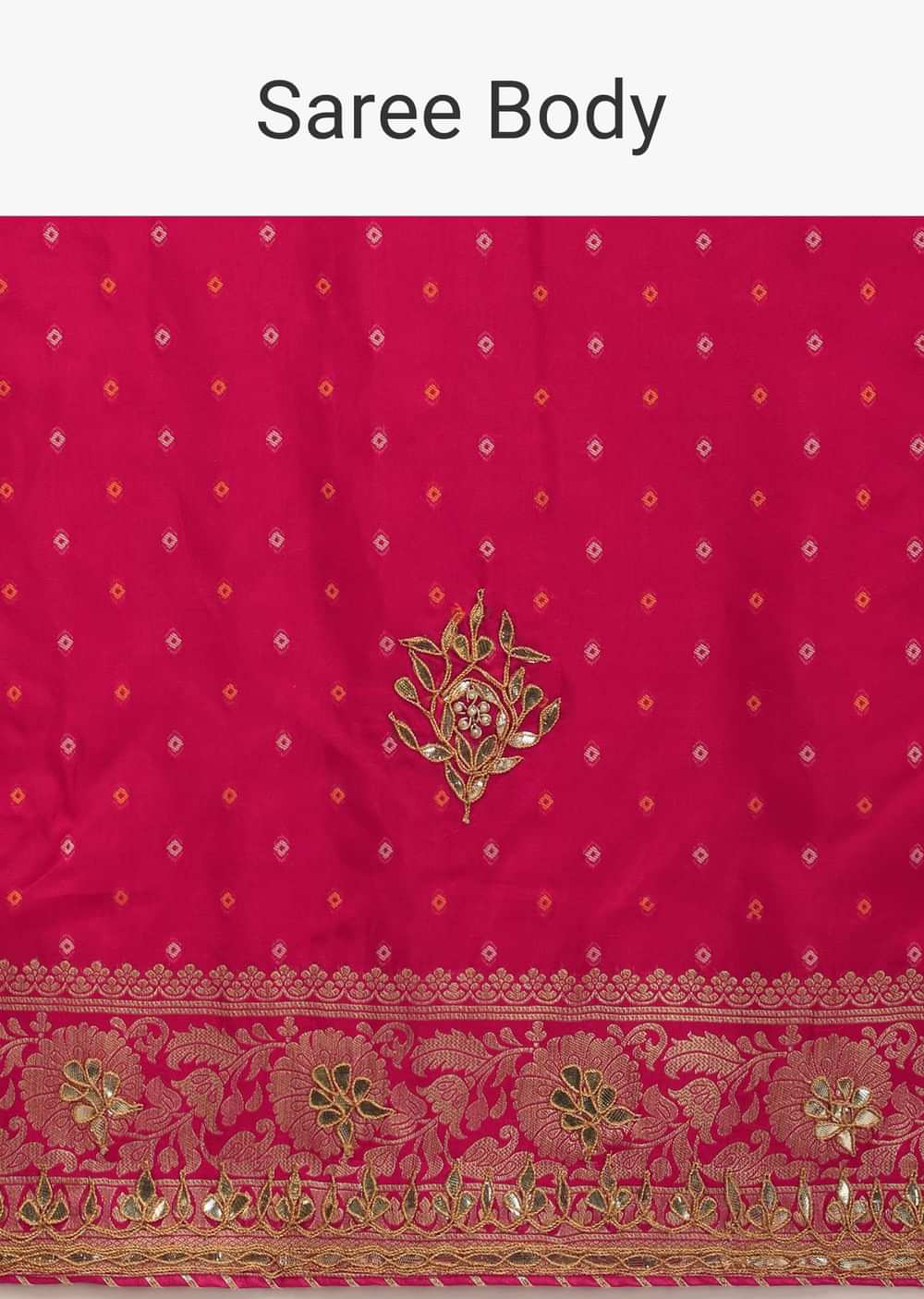 Rani Pink Saree In Silk With Brocade Geometric And Floral Design On The Pallu And Gotta Embroidery
