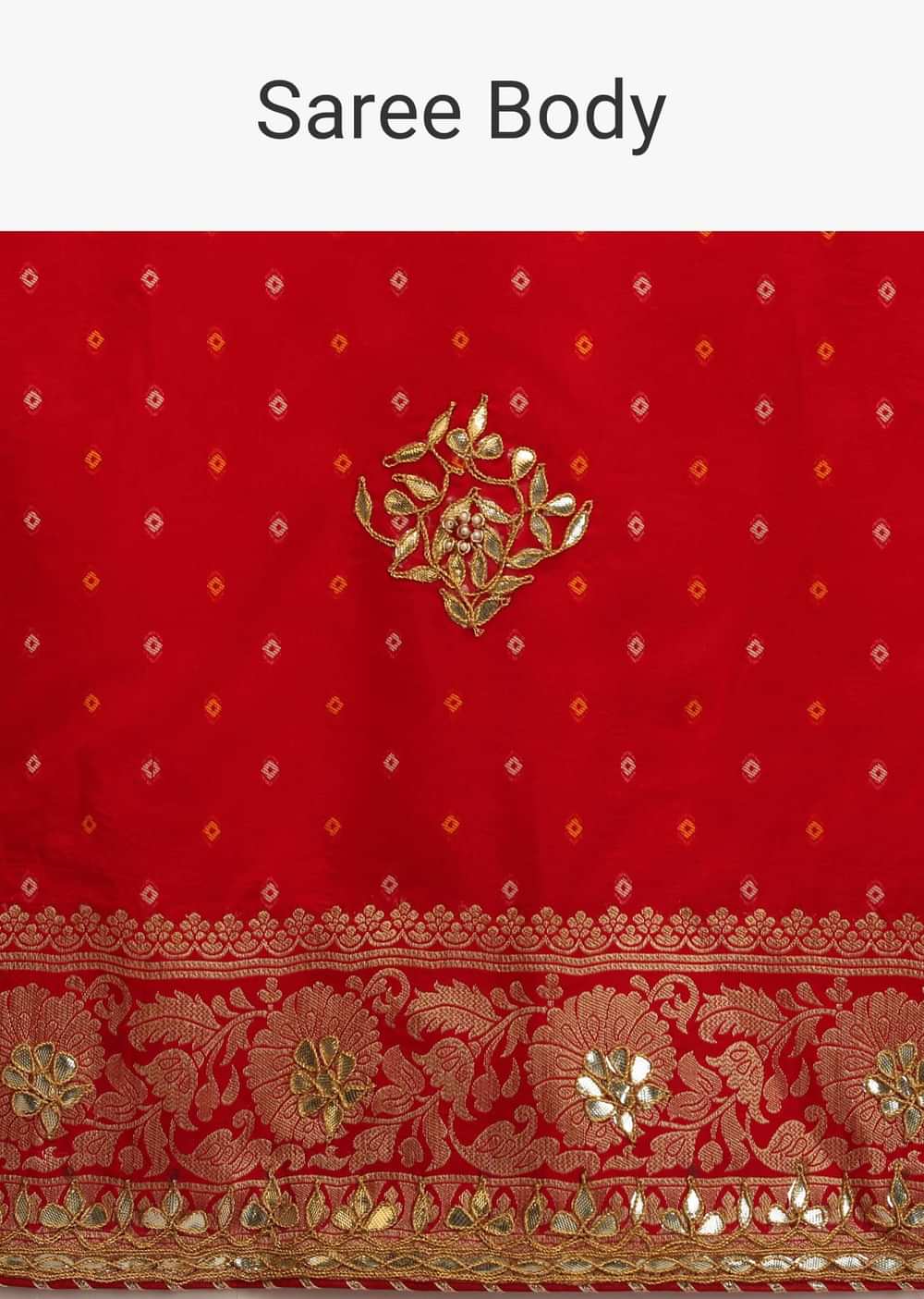 Red Saree In Silk With Brocade Geometric And Floral Design On The Pallu And Gotta Embroidery
