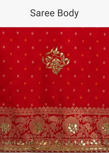 Red Saree In Silk With Brocade Geometric And Floral Design On The Pallu And Gotta Embroidery