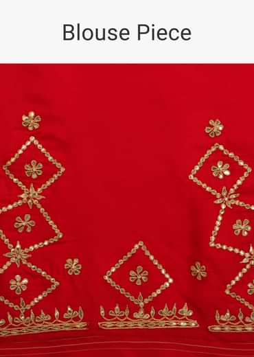 Red Saree In Silk With Brocade Geometric And Floral Design On The Pallu And Gotta Embroidery