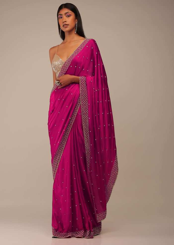 Rani Pink Saree In Stones And Cut Dana Embroidery