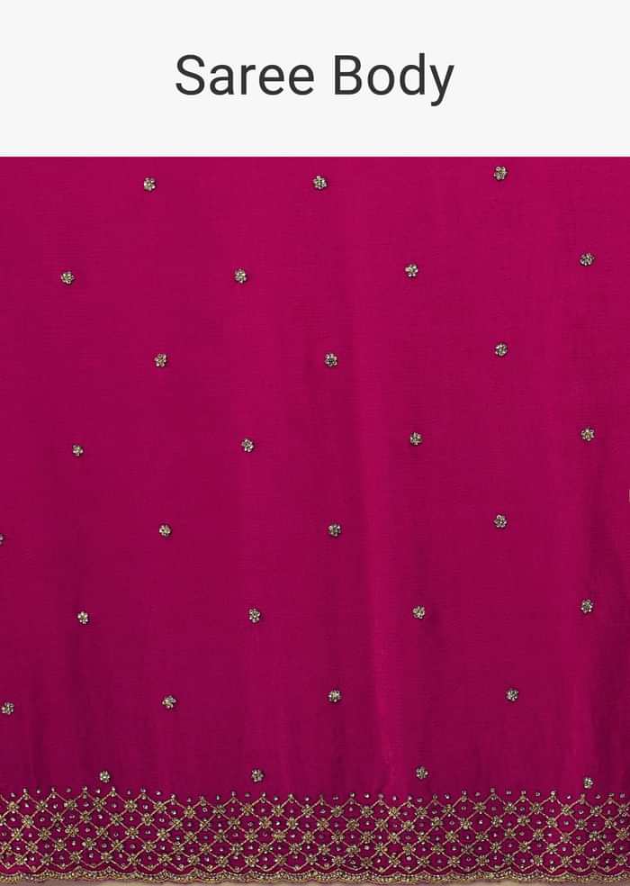 Rani Pink Saree In Stones And Cut Dana Embroidery