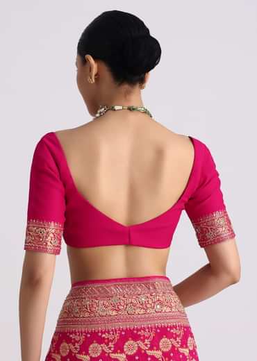 Rani Pink Saree With Bandhani Jaal And Cutdana Work