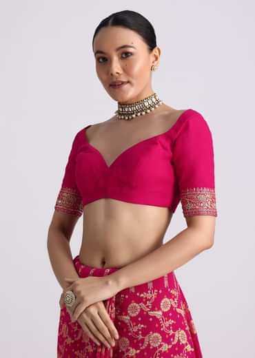 Rani Pink Saree With Bandhani Jaal And Cutdana Work