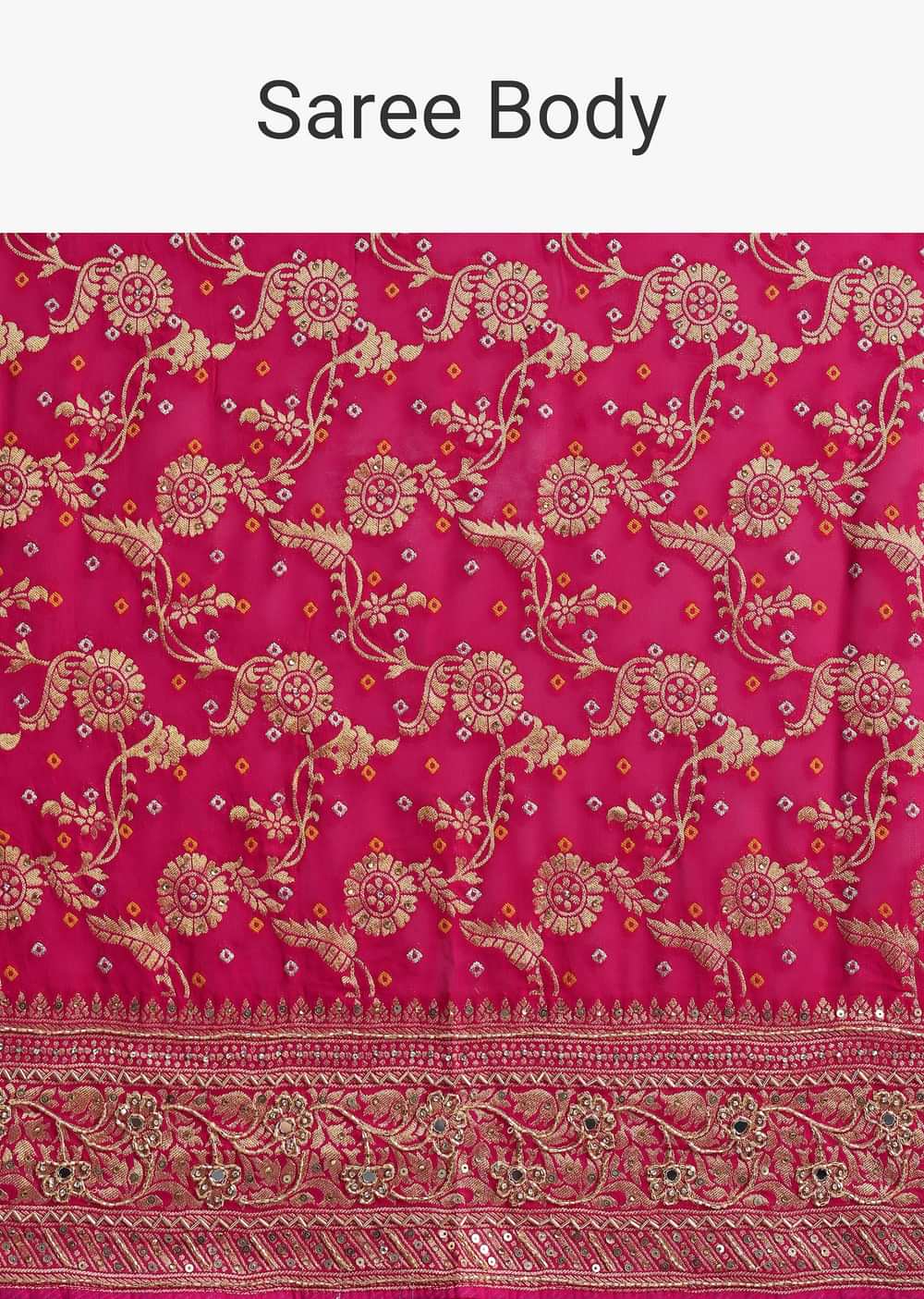 Rani Pink Saree With Bandhani Jaal And Cutdana Work