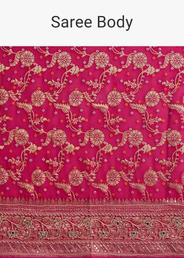 Rani Pink Saree With Bandhani Jaal And Cutdana Work