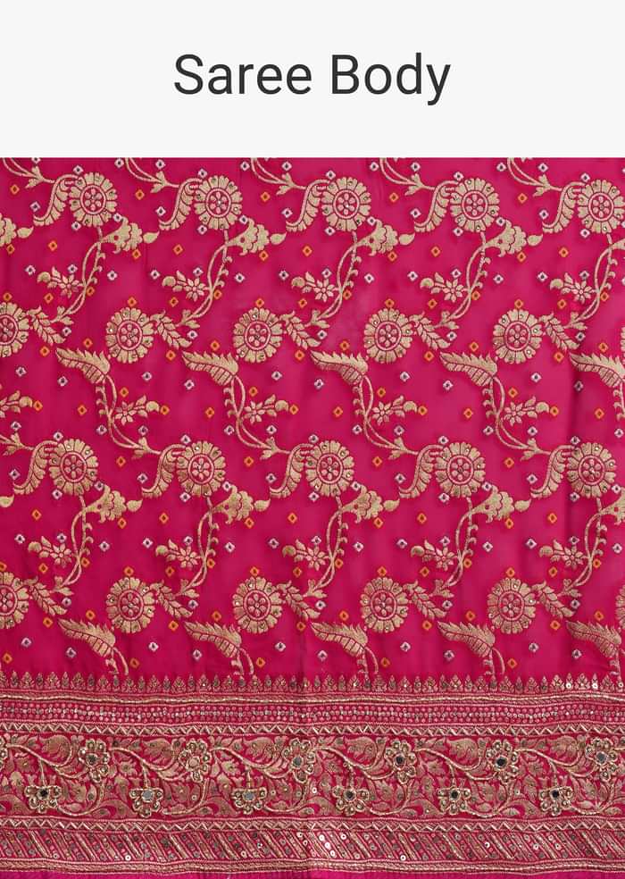 Rani Pink Saree With Bandhani Jaal And Cutdana Work