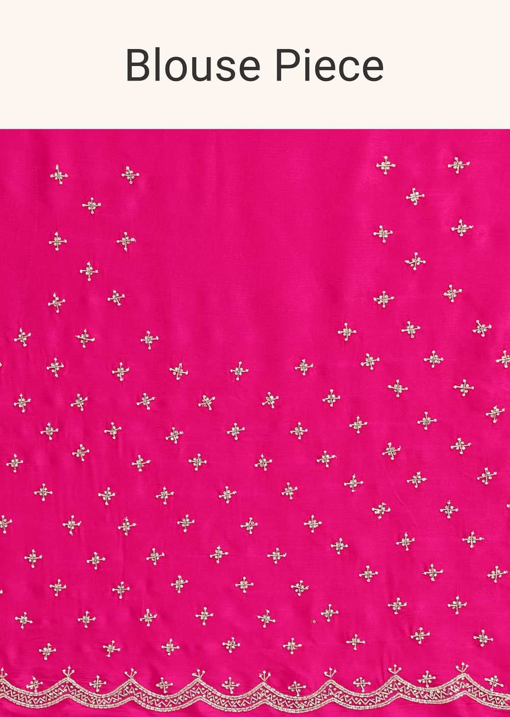 Rani Pink Satin Chinon Saree With Scallop Border And Unstitched Blouse Piece