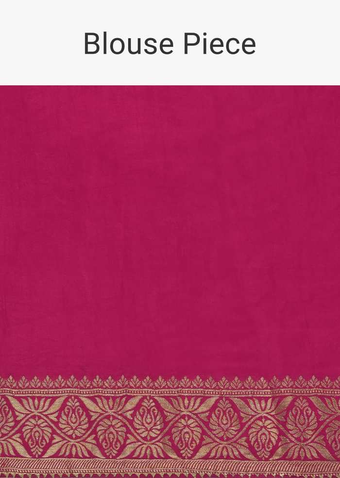 Rani Pink Silk Saree With Bandhani Detail And Unstitched Blouse Piece