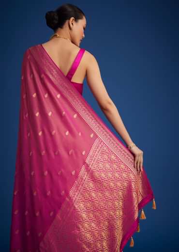 Rani Pink Tissue Silk Saree With Butti Work