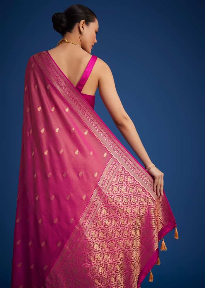 Rani Pink Tissue Silk Saree With Butti Work