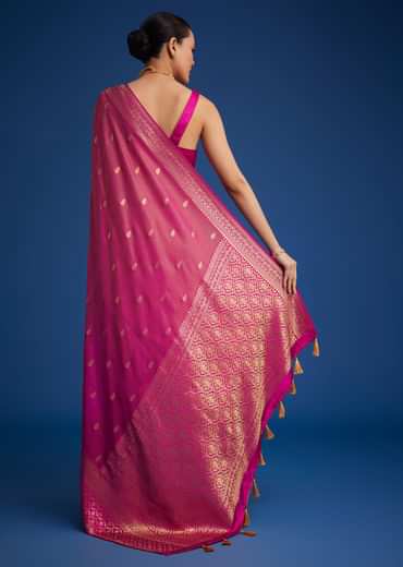 Rani Pink Tissue Silk Saree With Butti Work