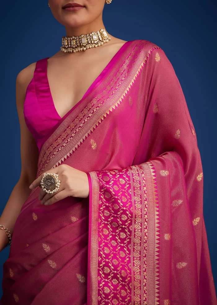 Rani Pink Tissue Silk Saree With Butti Work