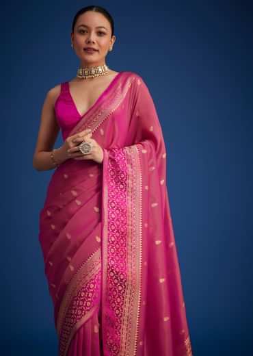Rani Pink Tissue Silk Saree With Butti Work