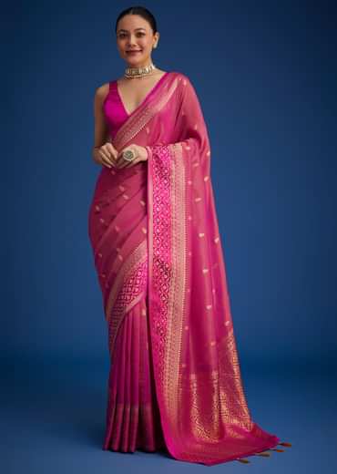 Rani Pink Tissue Silk Saree With Butti Work