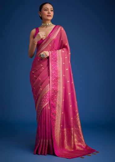 Rani Pink Tissue Silk Saree With Butti Work