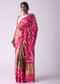 Raspberry Sorbet Pink Geometric Print Satin Saree