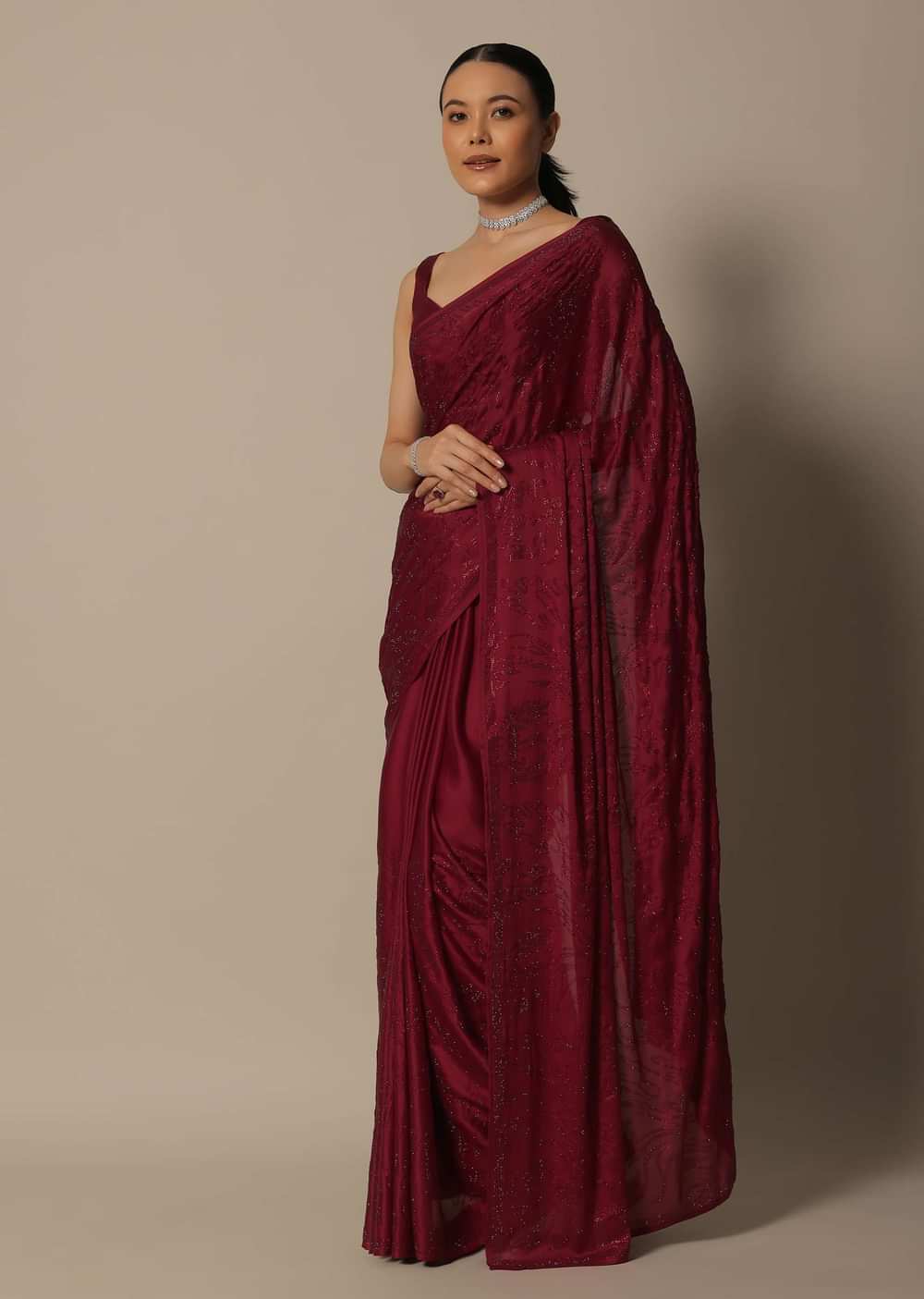 Ravishing Red And Maroon Saree With Unstitched Blouse