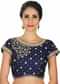 Raw silk blouse in navy blue with mirror embroidery only on Kalki
