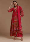 Red Asymmetric Floral Print Kurta Set