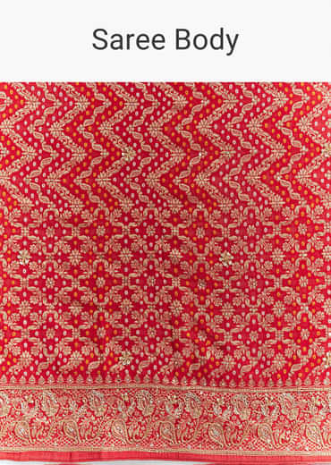 Red Banarasi Georgette Embroidered Saree With Heavy Hand Embroidery
