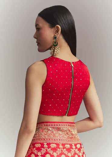 Red Banarasi Silk Embroidered Saree With Heavy Hand Embroidery